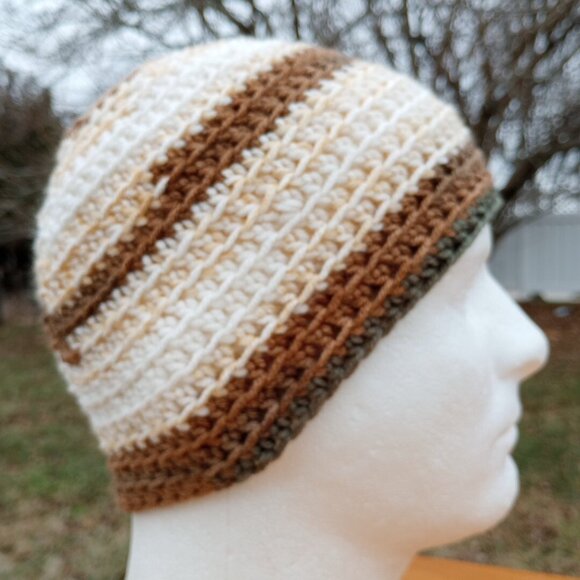 Men's Head Hugger Beanie Hat Handmade Cobblestone Crochet Fishing Outdoors L - Picture 4 of 9